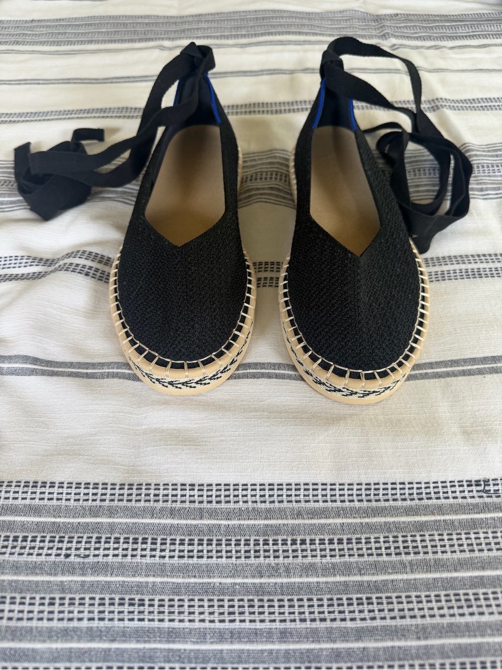 Women's Black Espadrille Ballet Flats with removable Ankle Tie - Picture 2 of 5